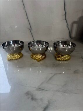 Michael Aram Silver Bowls with Gold Rope Bases - Set of 3